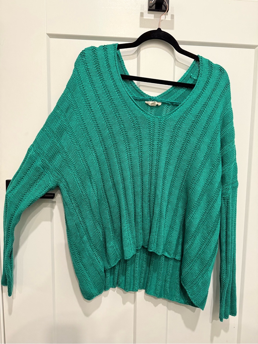 Green Rib-Knit V-Neck Women's Sweater
